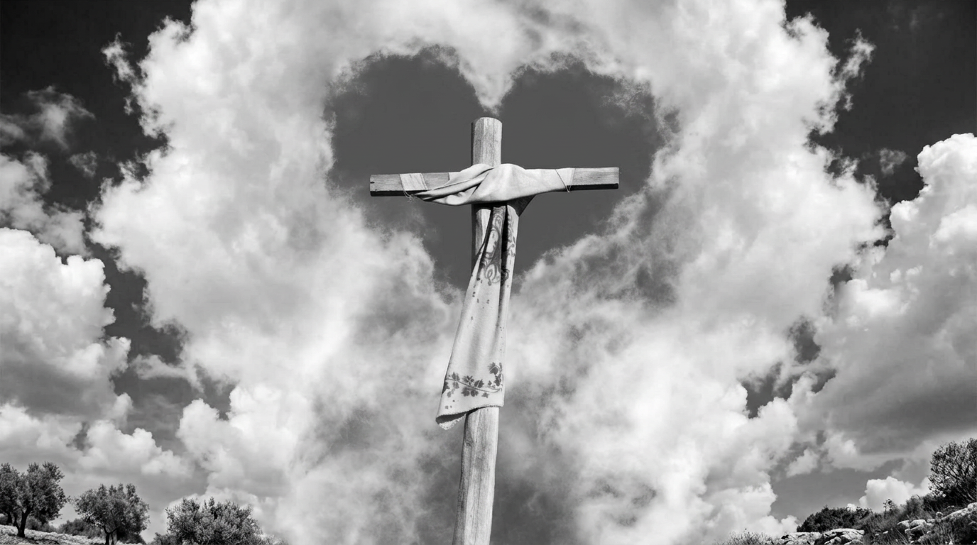 scarf on a cross in black and white