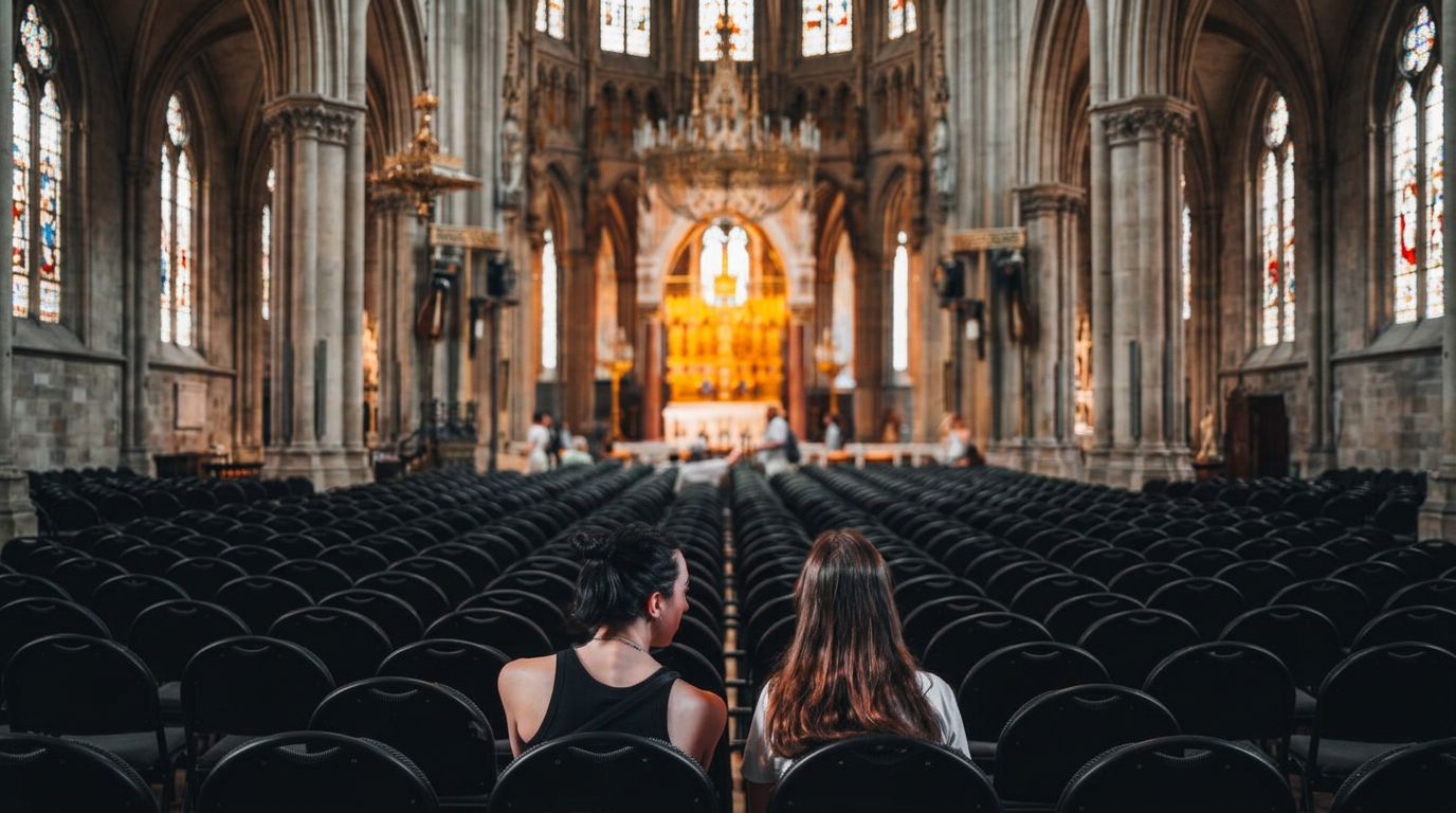 two people sitting in a grand cathedral in vienna
